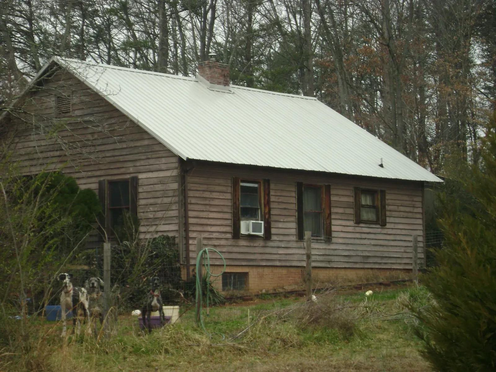 White metal roof on an old wood sided farmhouse, from a Metal Roof Installation job in Westlake